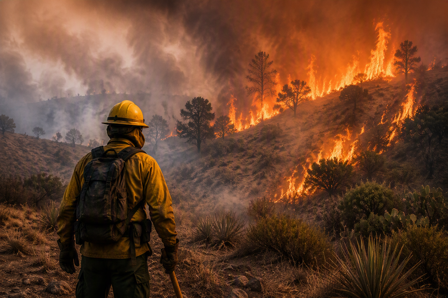 Bombero en un incendio forestal