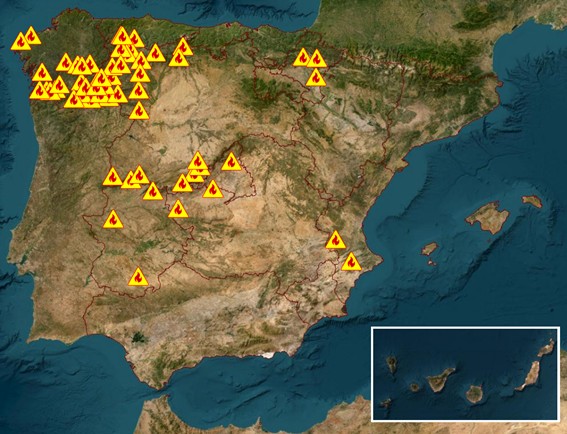 Mapa de incendios forestales en España acumulados hasta finales de septiembre. Fuente: Protección civil